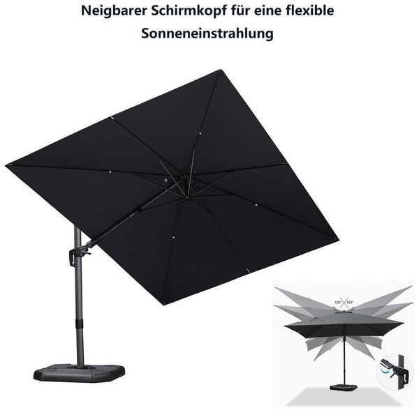 PURPLE LEAF Ampelschirm Außenbereich Rechteckiger großer Seitlich Neigender Sonnenschirm, LxB: 365,00x270,00 cm, für Garten, Terrasse, Pool
