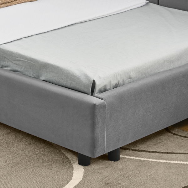 Polsterbett 90x200 cm mit hoher Rückenlehne, Velvet Bezug, dunkelgrau, stabiler Metallrahmen, Eukalyptusholz Bild 4