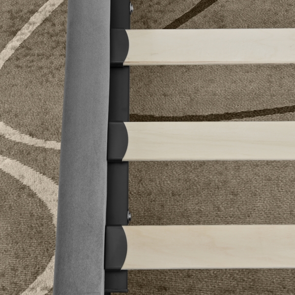 Polsterbett 90x200 cm mit hoher Rückenlehne, Velvet Bezug, dunkelgrau, stabiler Metallrahmen, Eukalyptusholz Bild 6