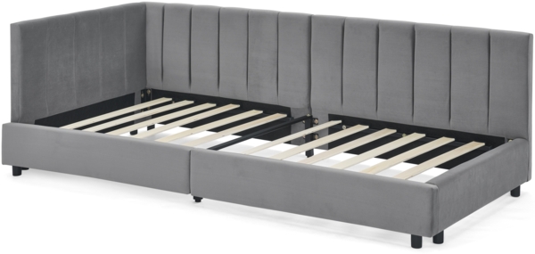 Polsterbett 90x200 cm mit hoher Rückenlehne, Velvet Bezug, dunkelgrau, stabiler Metallrahmen, Eukalyptusholz Bild 10