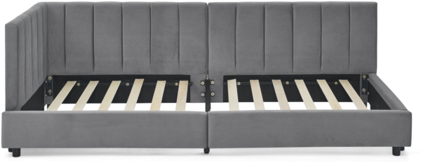 Polsterbett 90x200 cm mit hoher Rückenlehne, Velvet Bezug, dunkelgrau, stabiler Metallrahmen, Eukalyptusholz Bild 9