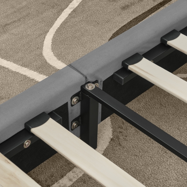 Polsterbett 90x200 cm mit hoher Rückenlehne, Velvet Bezug, dunkelgrau, stabiler Metallrahmen, Eukalyptusholz Bild 5