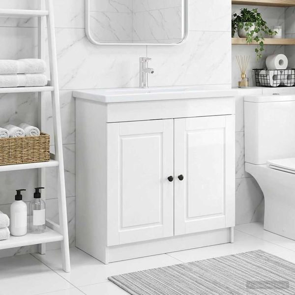 vidaXL Unter dem Waschbecken Badschrank Hochglanz Weiß 890068