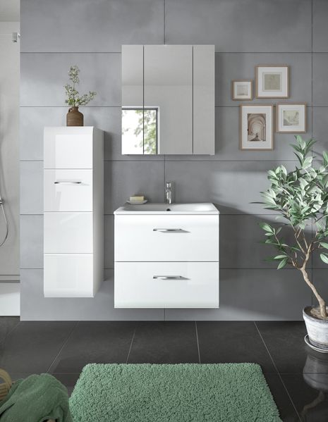 Badezimmer-Set >Ice< in Weiß / Weiß Hochglanz - 105x185x46cm (BxHxT)