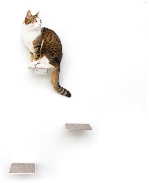 LucyBalu Katzen-Kletterwand Katzentreppe, Katzen Kletterwand, Katzenleiter, Katzenstufen, 3er Set, Pulverbeschichtetes Stahlblech mit Filzauflagen