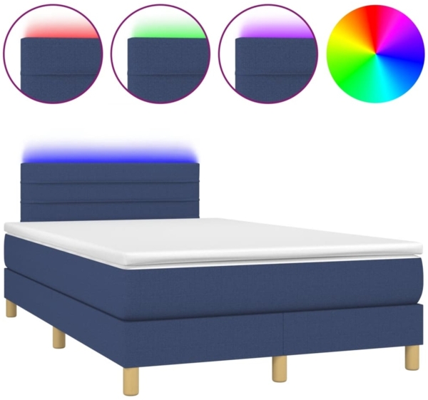 Polsterbett mit Matratze & LED Stoff Blau 120x200 cm, Härtegrad: H2 [3133787]