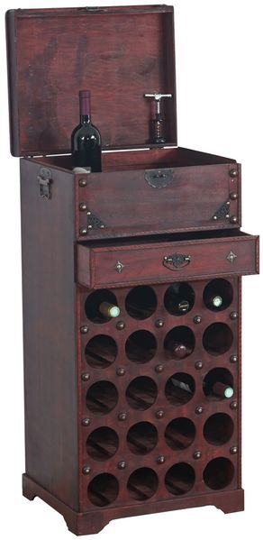 Weinregal Calvados Regal Holzregal Kolonialstil, für 20 Flaschen, mit Schublade