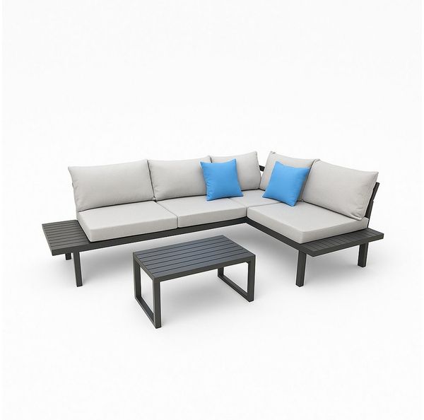 Greemotion Gartenlounge-Set Loungeset Outdoor [Samoa] Loungemöbel-Set Garten, (inkl. Auflagen), Farbe Schwarz/Grau