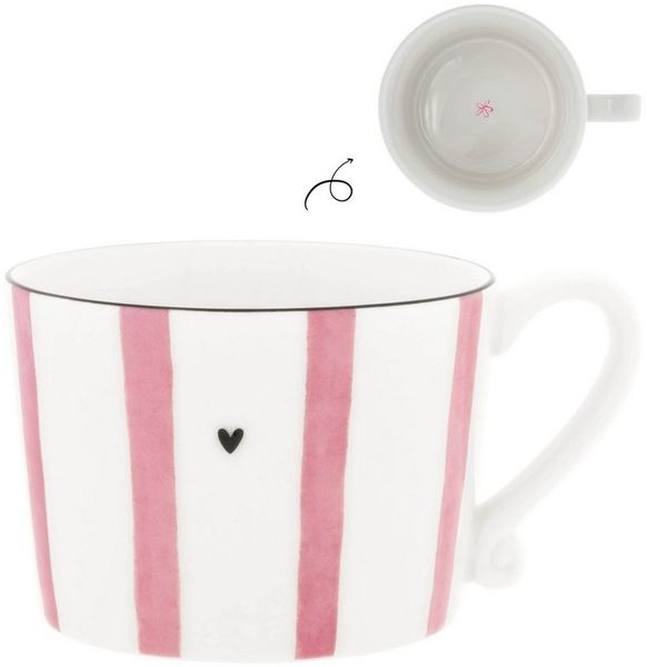 Bastion Collections Cappuccinotasse »Big Stripes« Rosa, Keramik-Tasse gestreift, 300ml