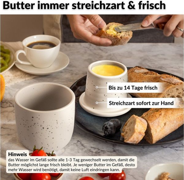 DEKAZIA Butterglocke aus hochwertiger Keramik, Butterdose ohne Kühlung,(Buttergeschirr Keramik Butterbehälter mit Wasser Butterglocke Keramik Butterdose für weiche Butter, Butterdose mit Wasserbad Französische Butterdose Buttertopf Keramik) Hochwertige...
