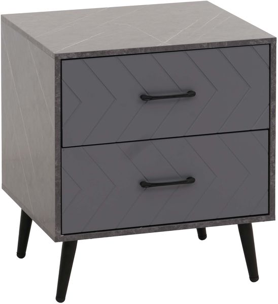 Nachttisch HWC-N89, Beistelltisch Nachtschrank, Schublade Fischgrätenmuster Melamin Holz, 55x48x40cm ~ Marmor-Optik grau Bild 9