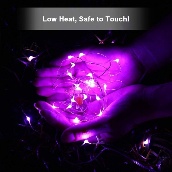 ABC Lila Halloween-Lichterkette, 2er-Pack, 6 m, 60 LEDs, batteriebetrieben, wasserdichter Silberdraht, für Weihnachtsdekorationen, Halloween, Schlafzimmer, Hochzeiten und Partydekorationen Bild 5