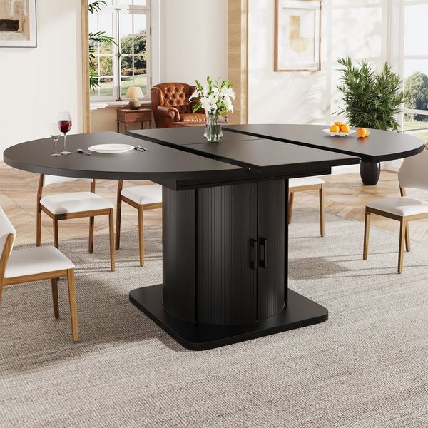 KLAM HOME Esstisch Ausziehbarer Esstisch rund oval wandelbar bis sechs Personen Schwarz (Multifunktionaler Küchentisch praktische Schubladen modernes Design), Platzsparender Esszimmertisch flexible Nutzformen für jeden Haushalt