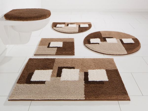 OTTO home Badematte Ada, Badvorleger, Badezimmer Teppich, Höhe 21 mm, rutschhemmend beschichtet, schnell trocknend, strapazierfähig, fußbodenheizungsgeeignet, Polyester, rechteckig, 3-tlg. Hänge-WC Set, Badteppich, Badematten auch als 3 teiliges Set er...