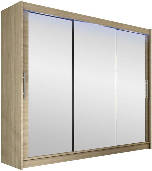 Kleiderschrank Aston III (Farbe: Sonoma Eiche / Spiegel, mit RGB LED Beleuchtung)