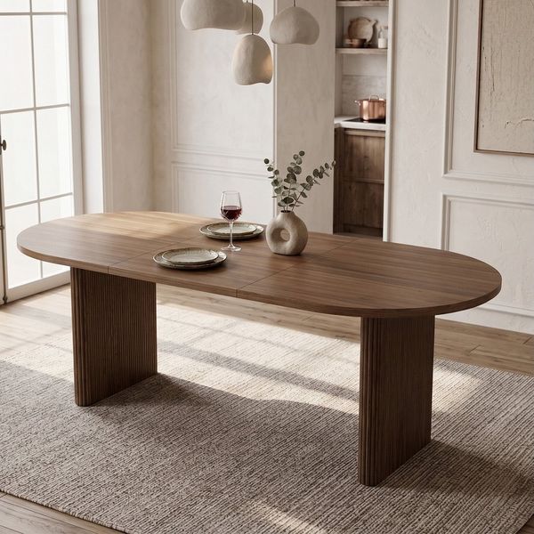 Flieks Esstisch (Länge 140-200/T90/H75 cm, 1-St, 1 Tisch), ausziehbarer Küchentisch ovaler Tisch Holzoptik, Nussbaumfarbe