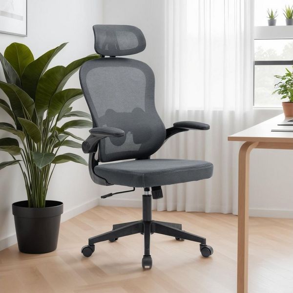IDIMEX Drehstuhl JOBURG, Ergonomischer Netzrücken mit Lendenstütze – grau