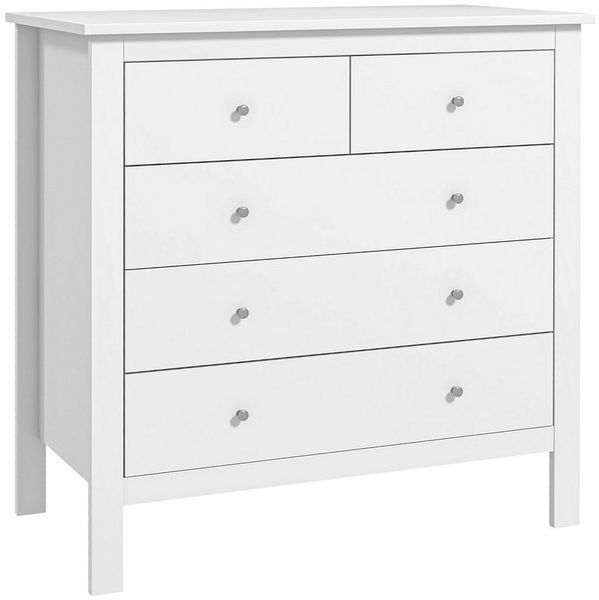 HOMCOM Kommode Beistellschrank mit 5 Schubladen Sideboard mit Anti-Kipp-Schutz (Aufbewahrungsschrank, 1 St, Schubladenkommode), für Schlafzimmer, Wohnzimmer, Weiß 79 x 39,5 x 80,5 cm