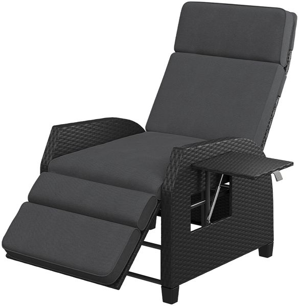 STEELSØN 'Caelum' Polyrattan Sessel mit Liegefunktion, schwarz, verstellbare Rückenlehne, inkl. Polster, Ausklapptisch, wetterfest Bild 11