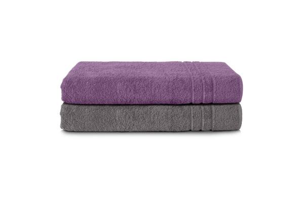 Komfortec 2er Saunatuch Set 80x200 cm aus 100% Baumwolle, XXL-Saunatücher, Sauna Handtuch, Weich, Groß, Frottee, Schnelltrocknend, Anhtrazit Grau/Violett