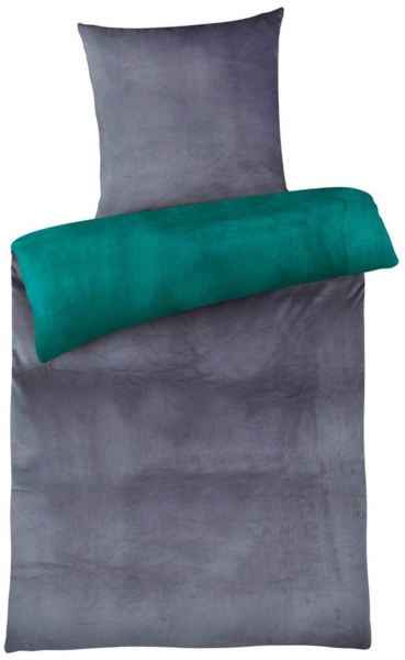 Carpe Sonno Bettwäsche Cashmere Touch Kuschel 135x200 155x220 Winter Teddy Plüsch Fleece Warm, Microfaser-Fleece, 2 teilig, Warme kuschelige einfarbige Bettwäsche Dunkelgrau Grün