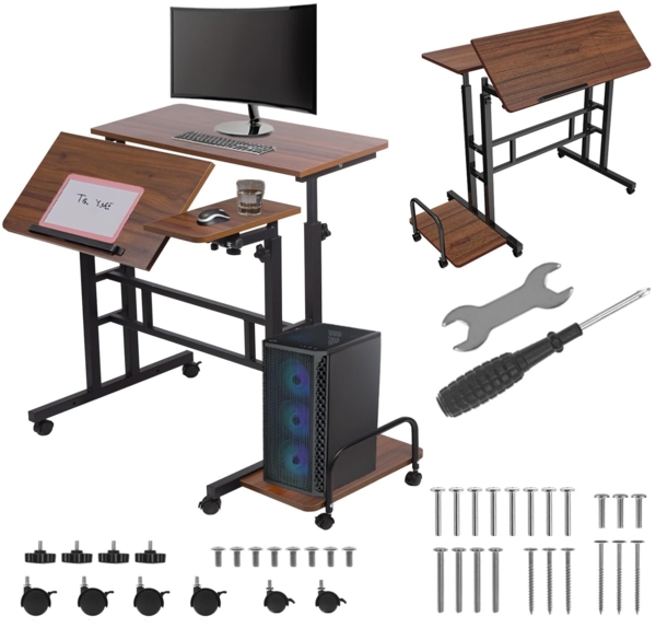 Maclean MC-124 Mobiler Verstellbarer Laptop-Tisch | Höhenverstellbarer Schreibtisch 67-115 cm | Große Arbeitsfläche 80x60 cm | Mit Seitenablage & 6 Rollen