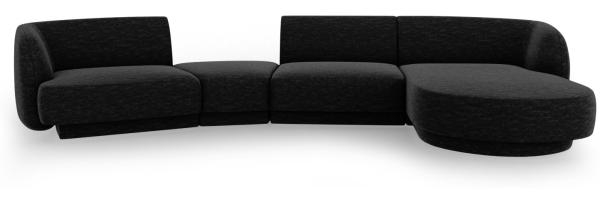 Micadoni Modulares Sofa Miley mit Recamiere 4-Sitzer Rechts Chenille Haga Schwarz