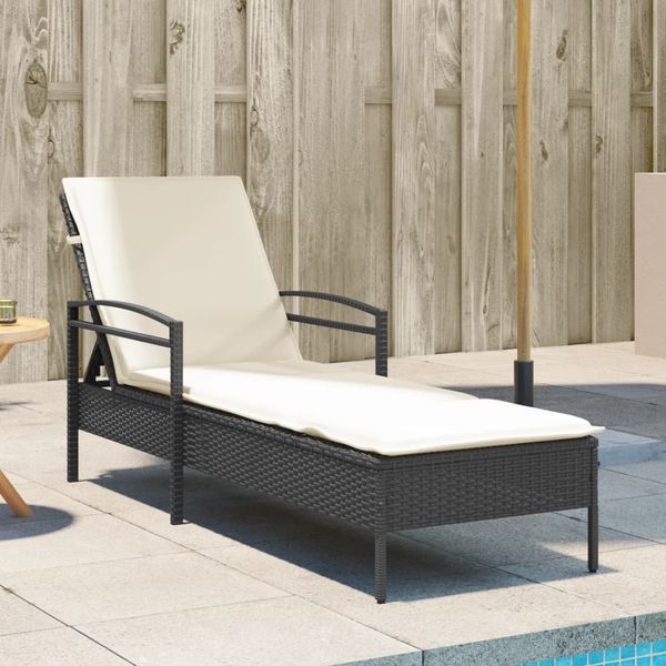 vidaXL Sonnenliege mit Auflage Schwarz 63x200x81 cm Poly Rattan 368299