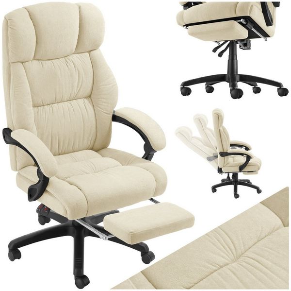 tectake Chefsessel Bürostuhl Jillien mit Fußstütze und Velours, Belastbarkeit 120 kg (Set, 1 St), Superdicke Polsterung mit weichem Velours