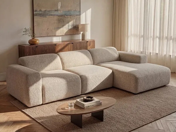 Vente-unique - POGNI Sofa Stoff Beige - B 166 cm x H 97 cm x L 287 cm