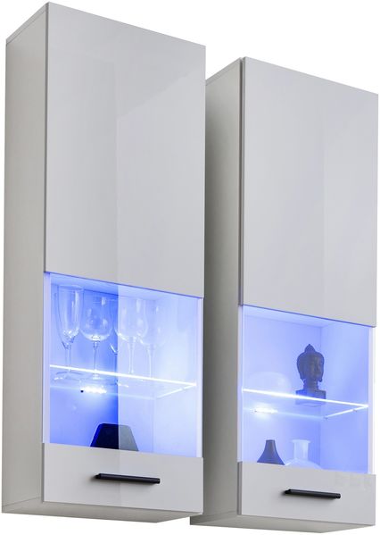99rooms Teka Vitrine VII Weiß Weiß Hochglanz Blau