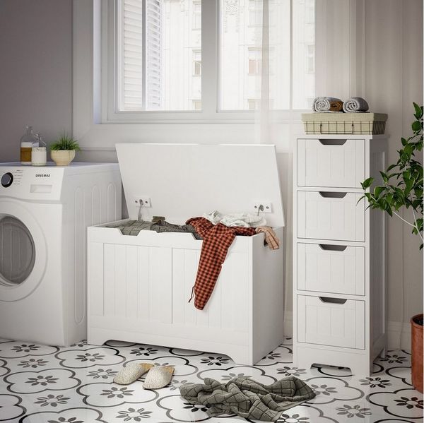 Mondeer Badkommode Badezimmerschrank, Spielzeugkiste, Sitztruhe, 72 x 48 x 36 cm, Weiß