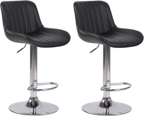 2er Set Barhocker Lentini, drehbar, Schwarz, Chrom, Kunstleder