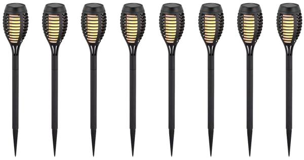 8er Set LED Solarleuchten, schwarz, Feuereffekt, H 51 cm