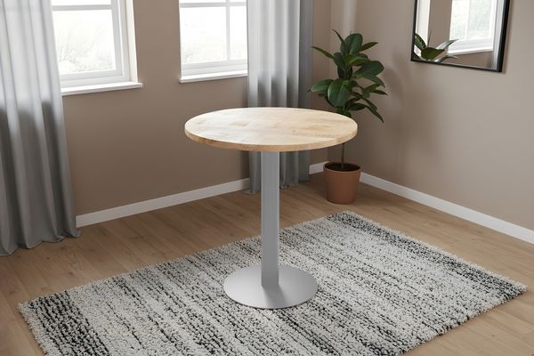 Bistrotisch massiv Mango rough rund 70 cm Säulengestell-rund silber EMILIO 173847362