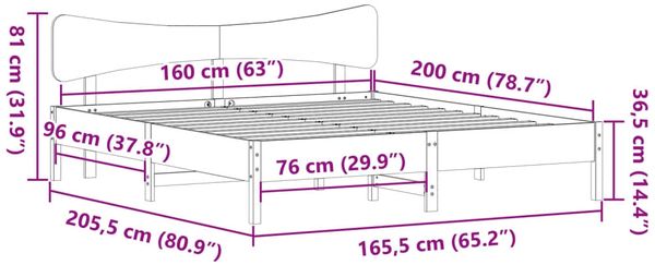 vidaXL Massivholzbett ohne Matratze Wachsbraun 160x200 Kiefernholz 3328228 Bild 11