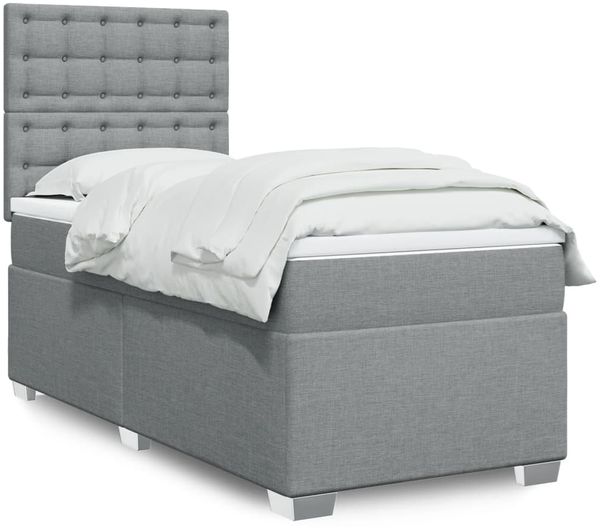 vidaXL Boxspringbett mit Matratze Hellgrau 100x200 cm Stoff 3292713