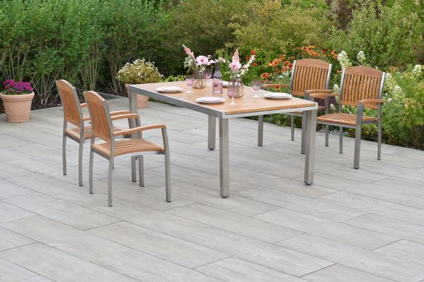 Keros Gartenmöbel Set 5tlg, Stapelsessel & Ausziehtisch