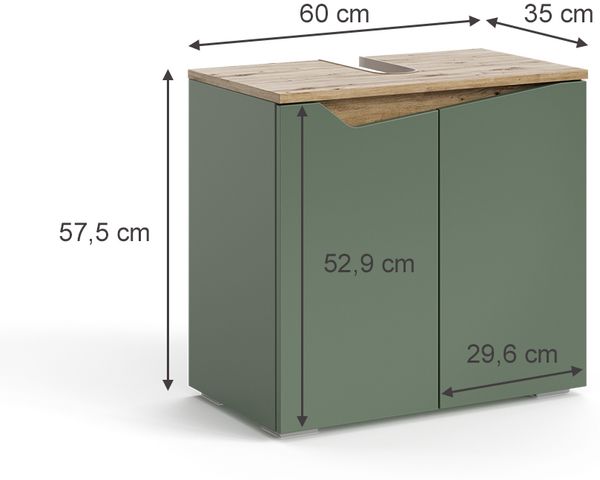 Waschbeckenunterschrank Marelle Grün/Artisan 60 x 57.5 cm mit 2 Türen Vicco Bild 2