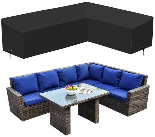 Sunicol Gartenmöbel-Schutzhülle L-Form Abdeckung für Gartenmöbel, Wasserdicht, Winddicht, Anti-UV, Staubdicht, Oxford Gewebe, für Outdoor Sofa Tisch Möbelsets, Schwarz