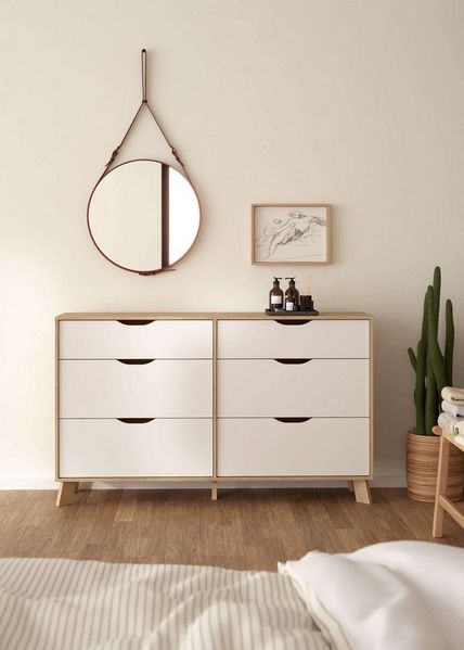 andas Kommode Ikast, Schubladenschrank, Sideboard, Aufbewahrung, Stauraum, 6 Schubladen, Eingriffsmulden, Breite 156 cm