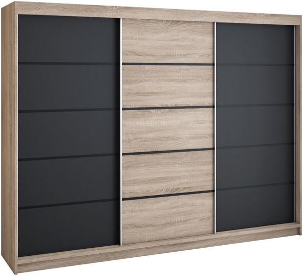 Schwebetürenschrank MES 2-türig Schrank 200 cm (mit Spiegel) Farbe: Sonoma ,schwarz