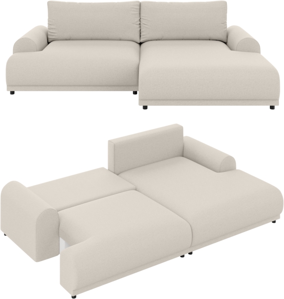 Ecksofa Lounge Schlaffunktion Bettkasten moderne L-Couch Ecke Rechts Beige