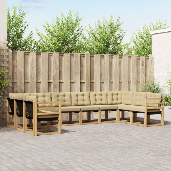 vidaXL Outdoor-Sofagarnitur mit Kissen 10 pcs Weiß und Beige 3389899