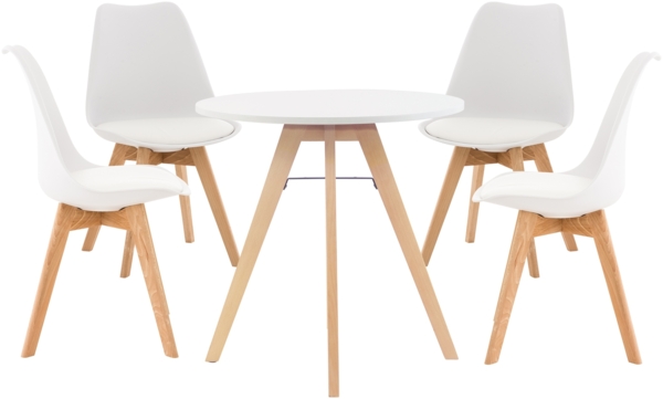 CLP Essgruppe Livik mit vier Stühlen und einem Tisch Ø 75 cm,weiß