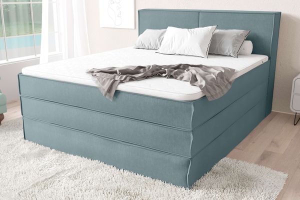 99rooms Santiago Boxspringbett Pastellblau Strukturstoff INARI 120x200 cm Taschen-Federung