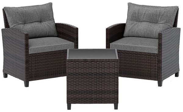 COSTWAY Gartenlounge-Set, (3-tlg, 2 Sessel & 1 Tisch), mit Kissen, Balkonset Bild 5