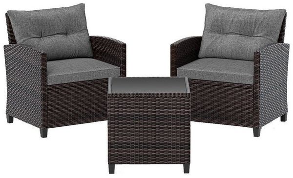 COSTWAY Gartenlounge-Set, (3-tlg, 2 Sessel & 1 Tisch), mit Kissen, Balkonset Bild 4