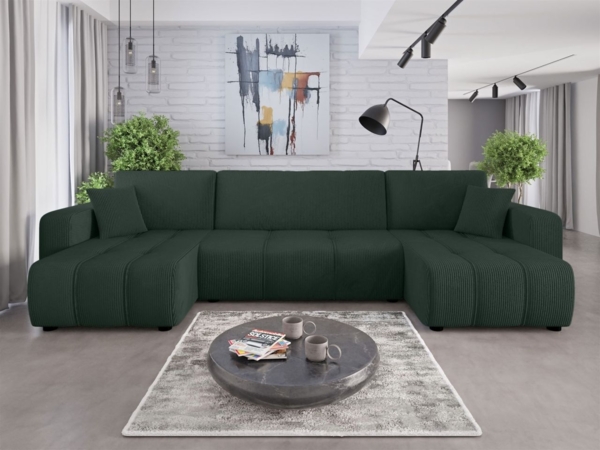 Wohnlandschaft mit Schlaffunktion DAGNY Sofa U-Form in Stoff Poso Grün