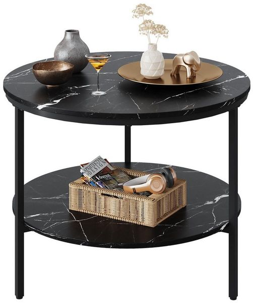 WLIVE Couchtisch Couchtisch rund mit 2 Ebenen, Beistelltisch Holz mit Metallgestell (1 Tisch), Wohnzimmertisch mit Metallrahmen, für Wohnzimmer, Schlafzimmer